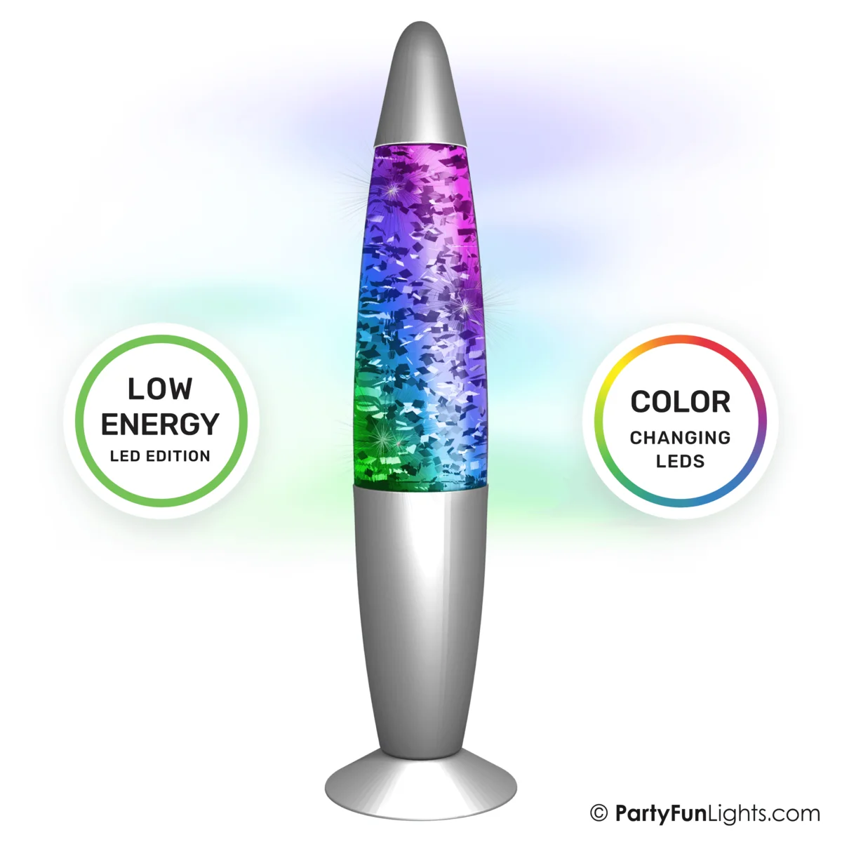 PartyFunLights - GlitterLampe Multi-Color LED -  ändert die Farbe - Höhe 34 cm