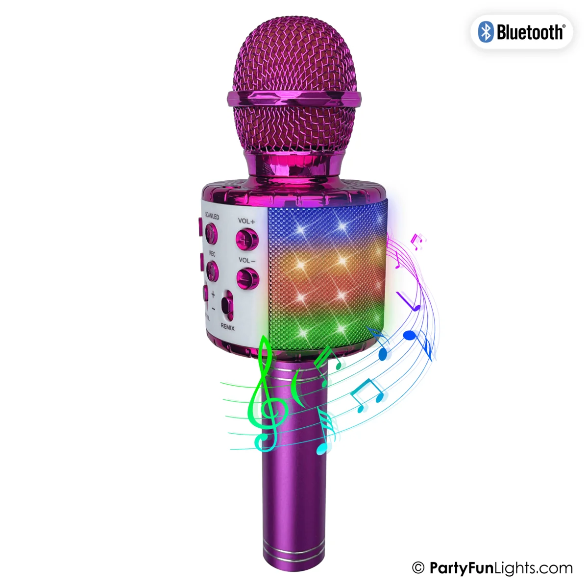 PartyFunLights Bluetooth Karaoke-Mikrofon mit  Beleuchtung und Lautsprecher in Pink
