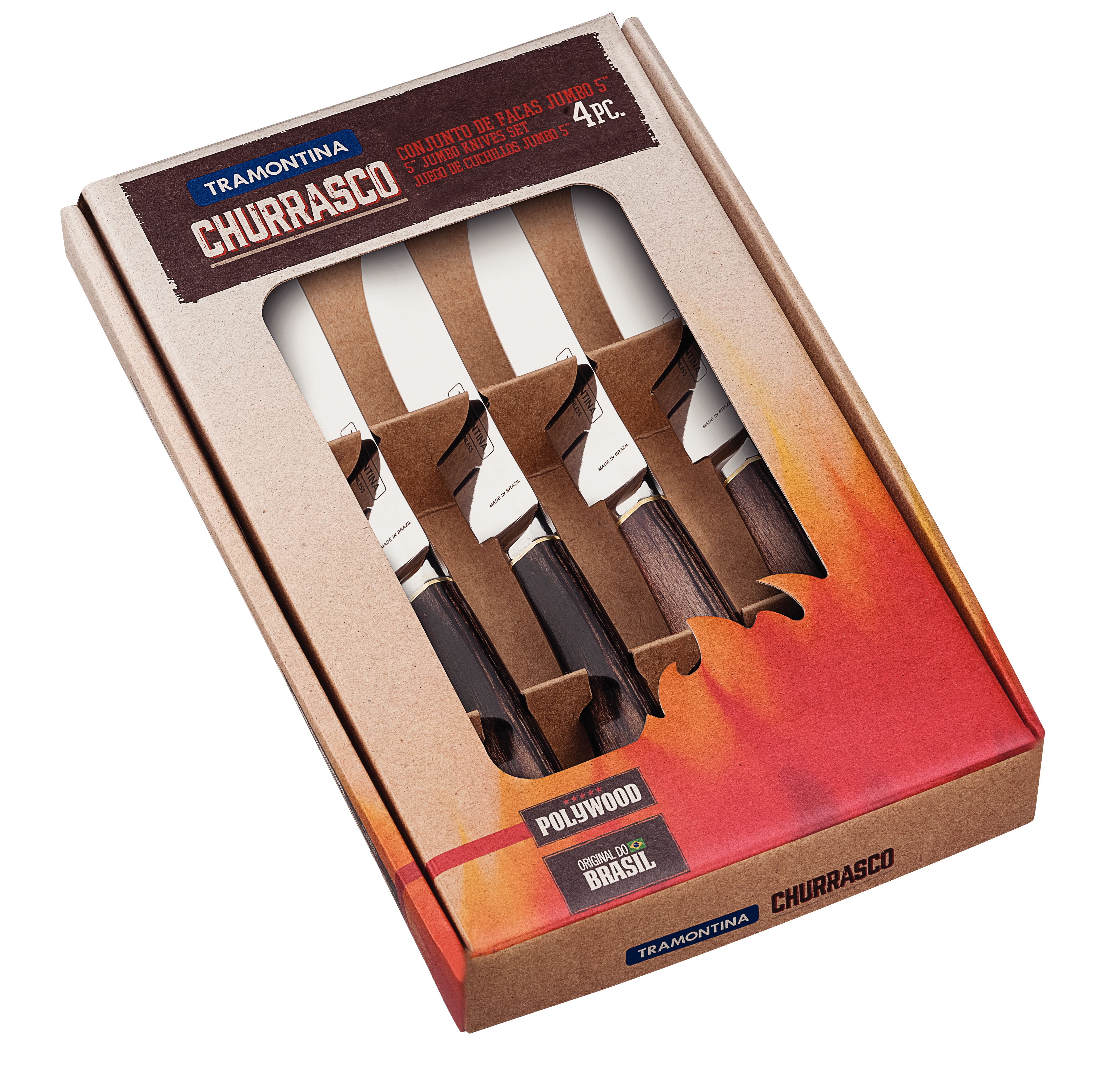 Tramontina Jumbo Steakmesser-Set | 4-teilig   geschmiedet mit glatter Klinge, Farbe: braun