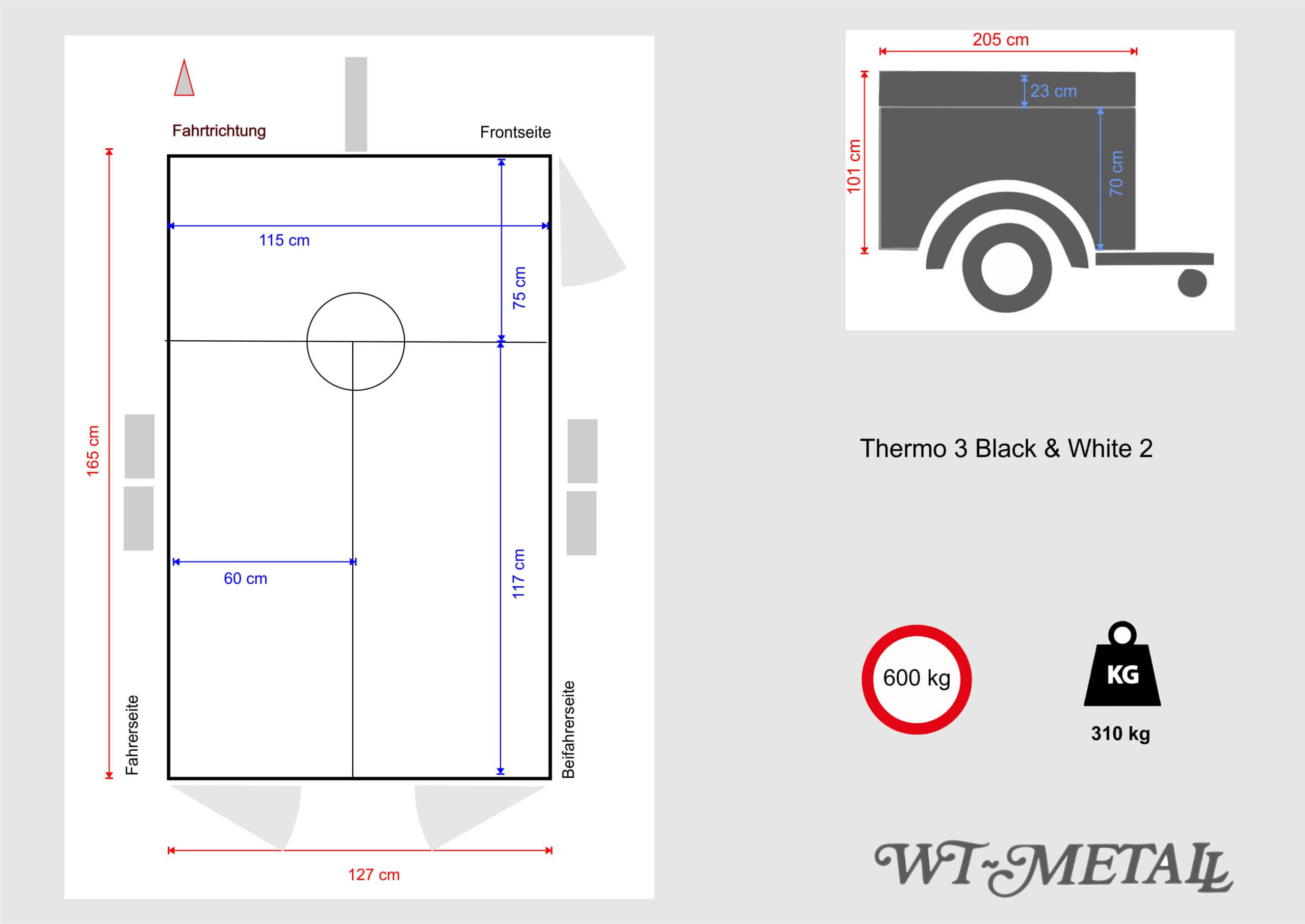 WT-Metall Tandem Hundeanhänger Thermo 3 Black & White mit Staudach-2