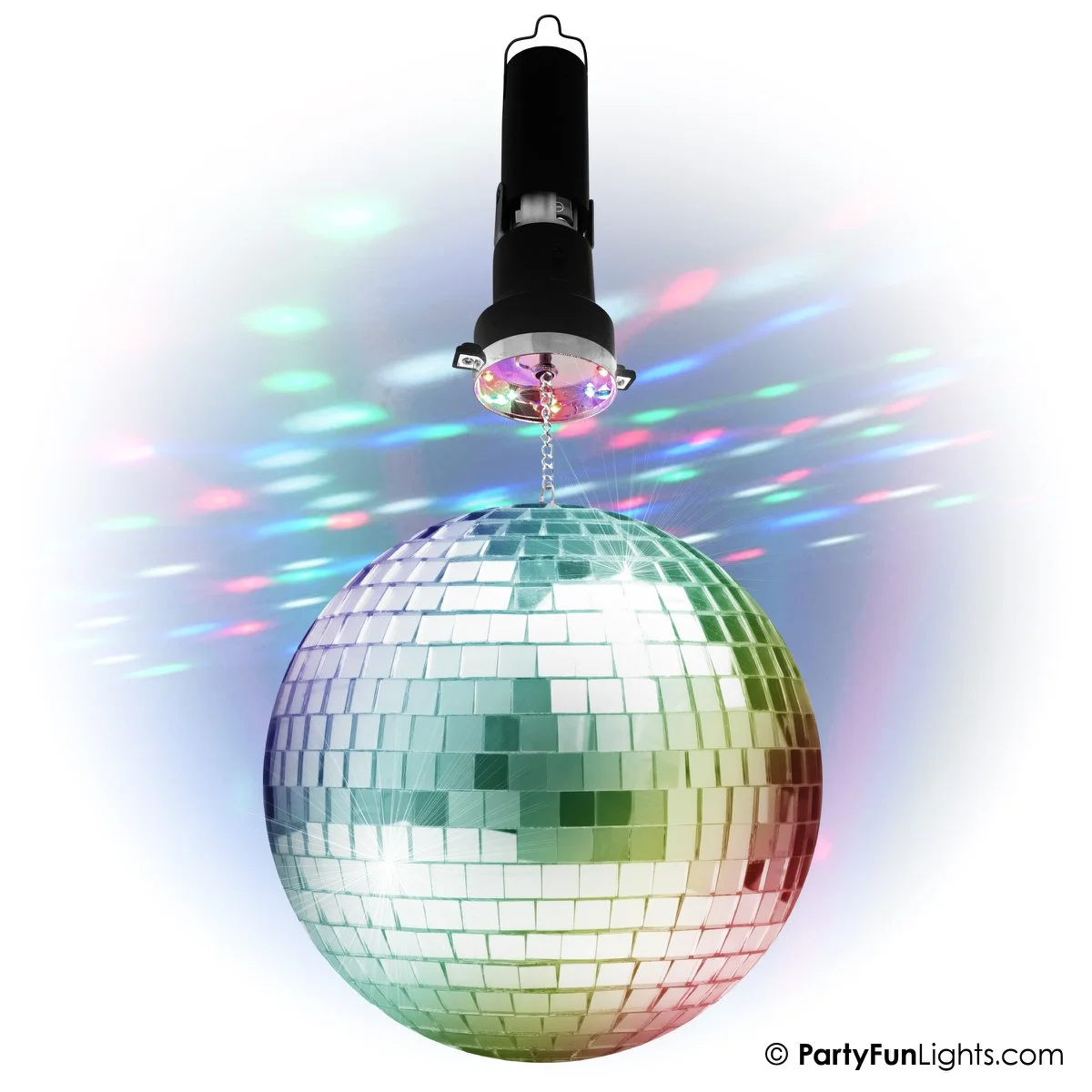 PartyFunLights – Rotierendes Spiegelkugel-  inklusive Motor – 20 cm große Spiegelkugel – 8 Lichtpunkte