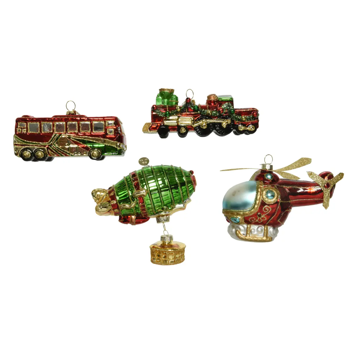 Kaemingk Weihnachtsdeko Fahrzeuge Bus Lokomotive Zeppelin Helikopter rot grün