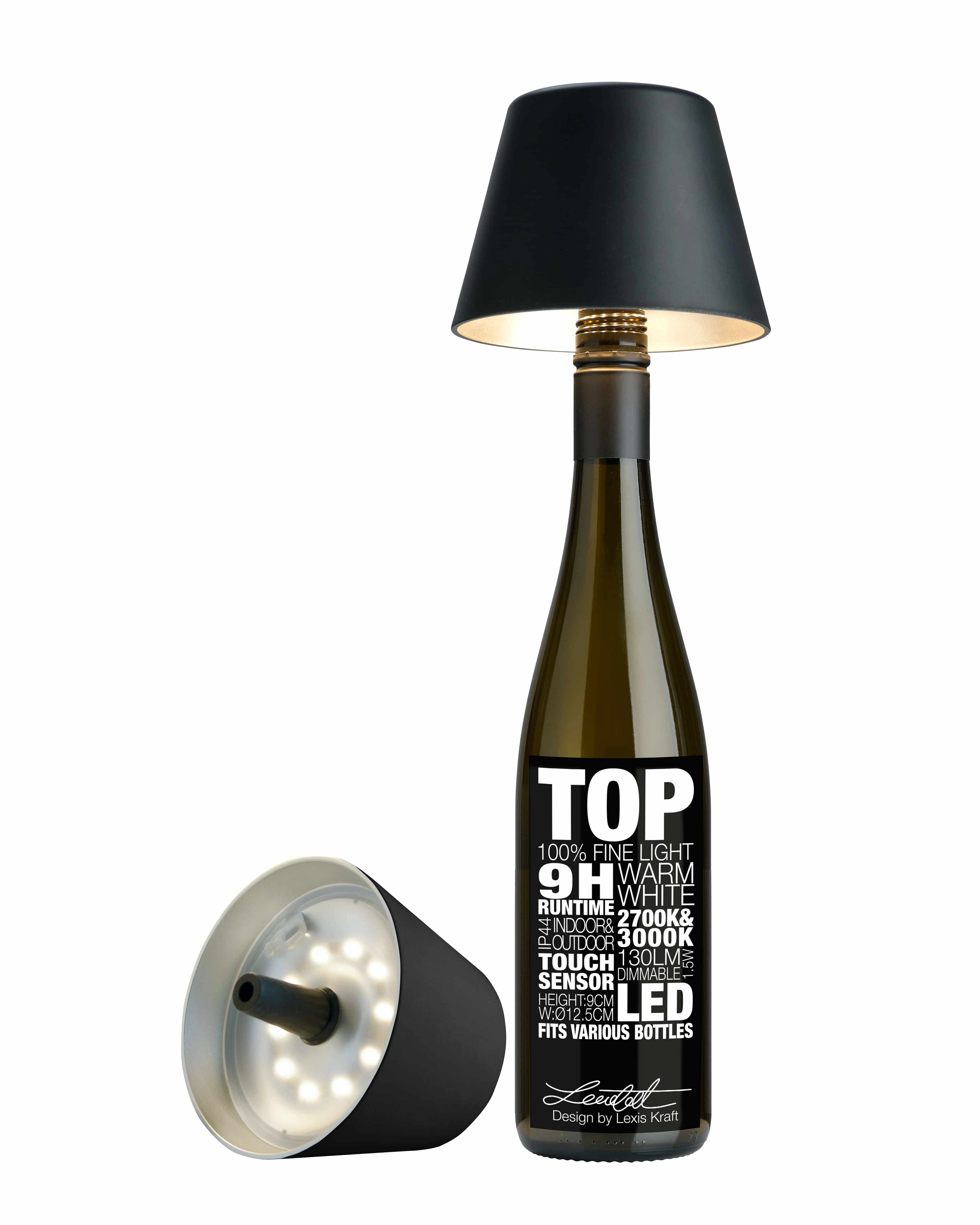 Sompex Dekoleuchte "TOP" LED-Akku Flaschenaufsatz  Schwarz