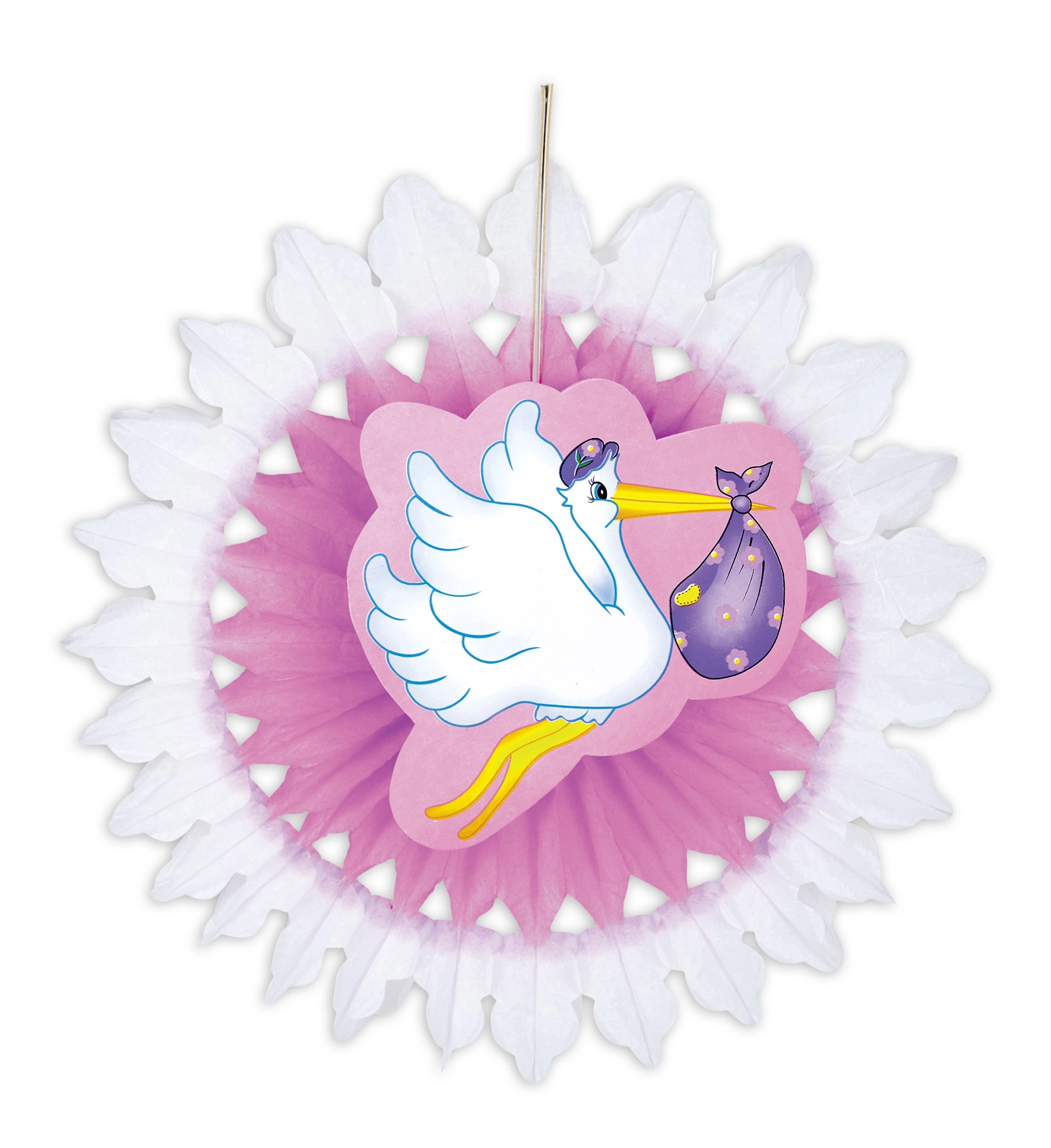 Deko: Papierfächer mit Storch, Rosa