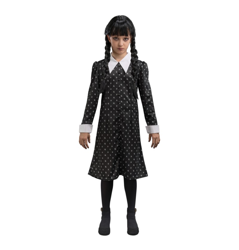Wednesday schwarzes Kleid mit punkten   und weißen Kragen Größe: 164 cm