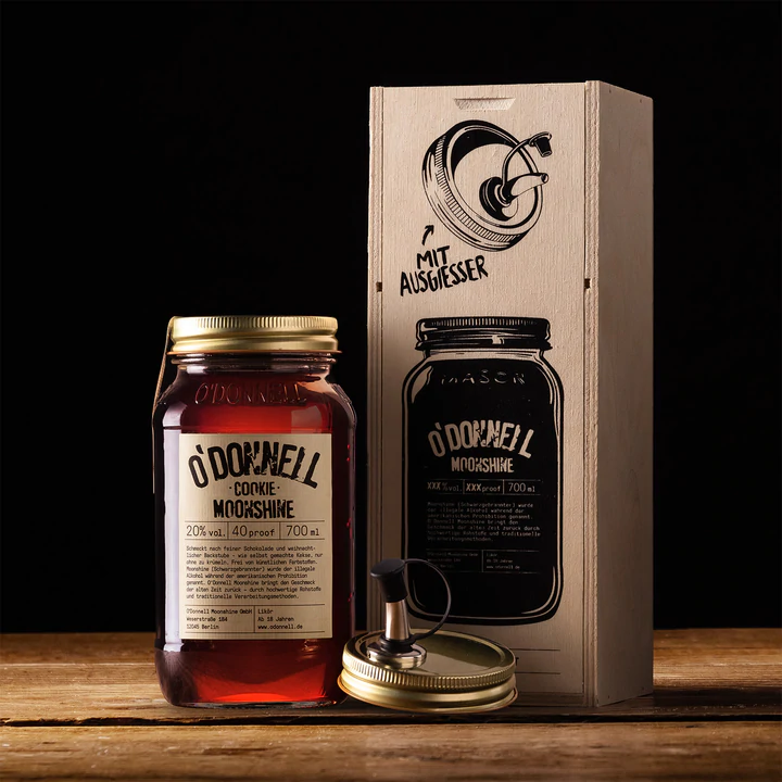 Holz Geschenk Set Cookie 700 ml (20% vol.)  O´Donnell Moonshine