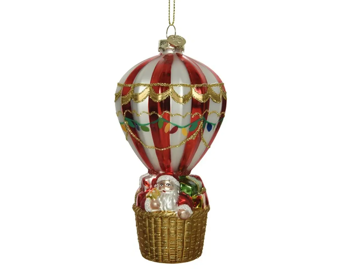 Kaemingk Heißluftballon mit Weihnachtsmann und Geschenken rot weiß 