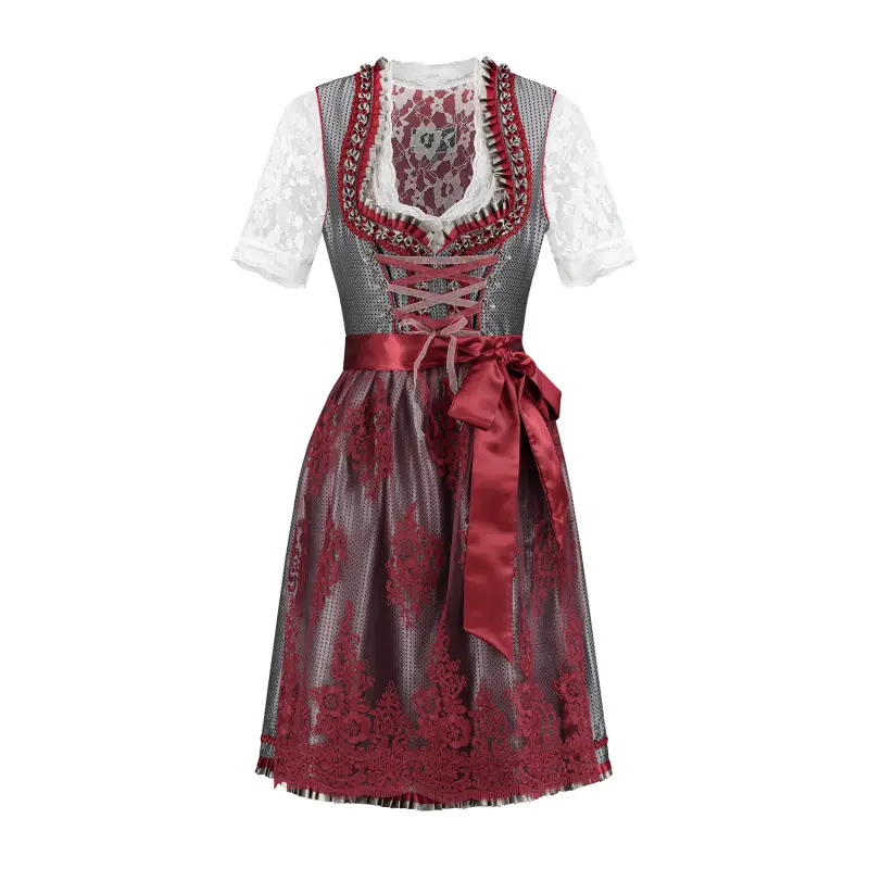 Dirndl Altsilber/Weinrot, 2- teilig