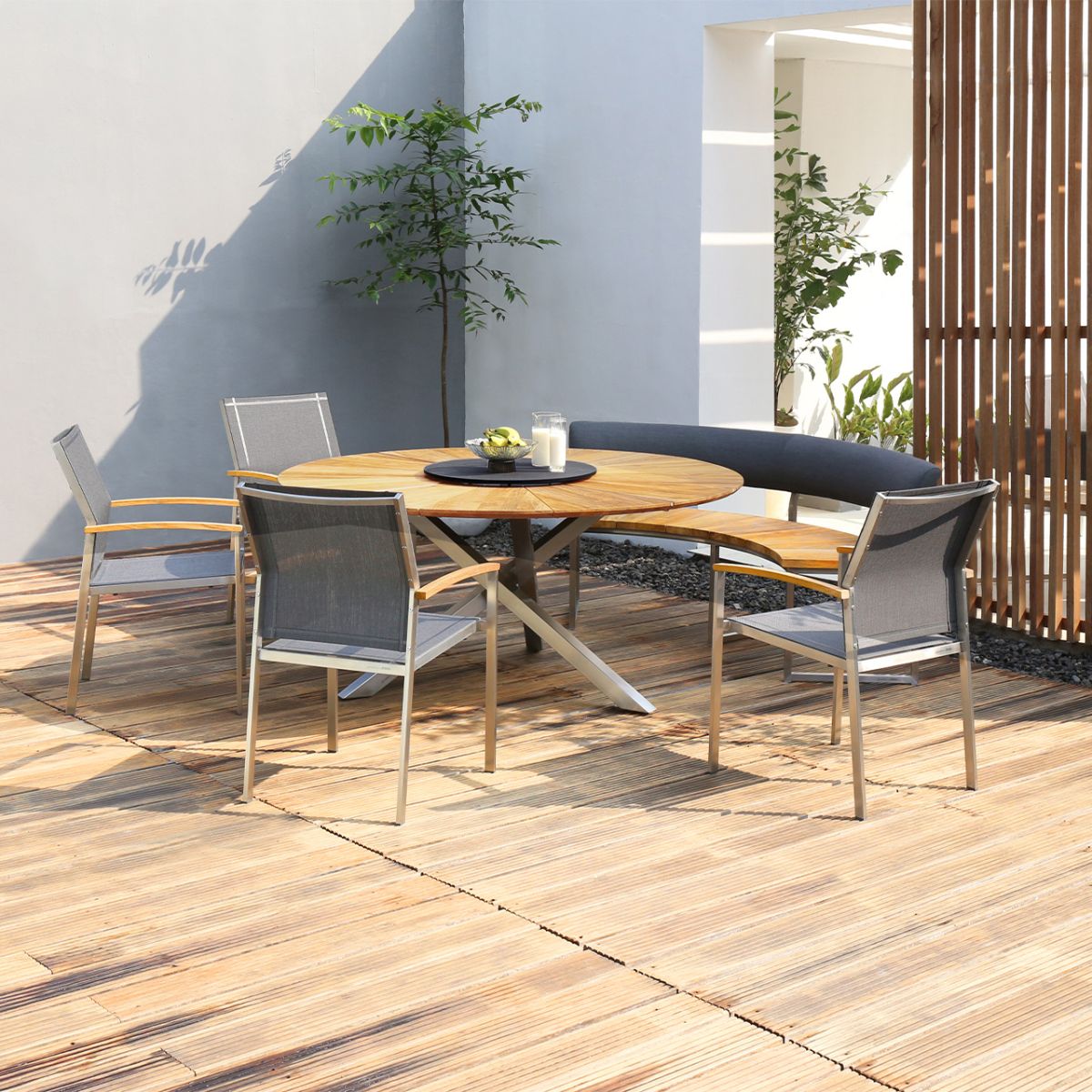 Zebra Onyx Bank Teak Aluminium Tuva graphit 171x70x75,5 cm Terrasse Outdoor Tisch Stühle