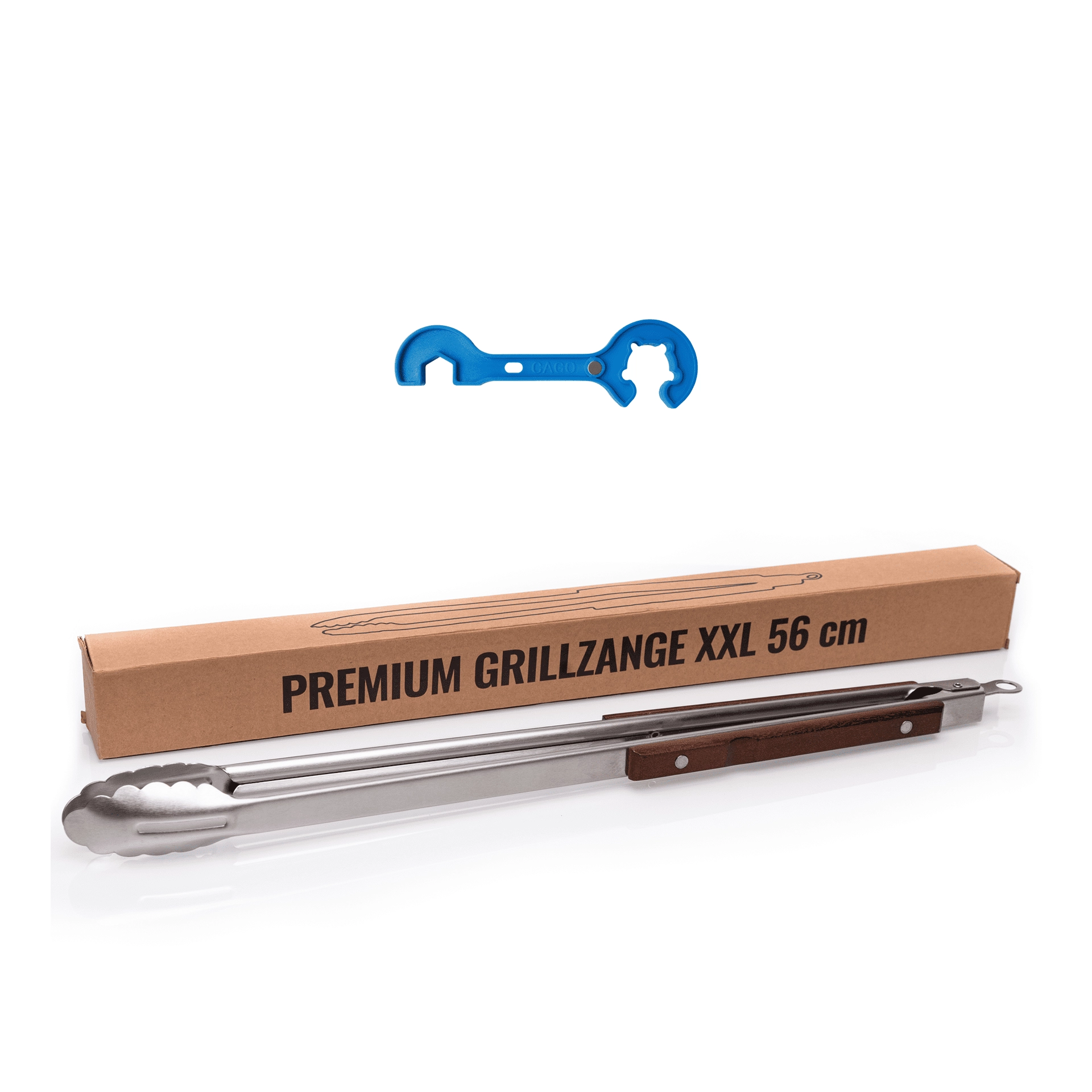 Premium XXL Grillzange extra lang 56 cm BBQ Edelstahl, inkl. Gasflaschenschlüssel - SET