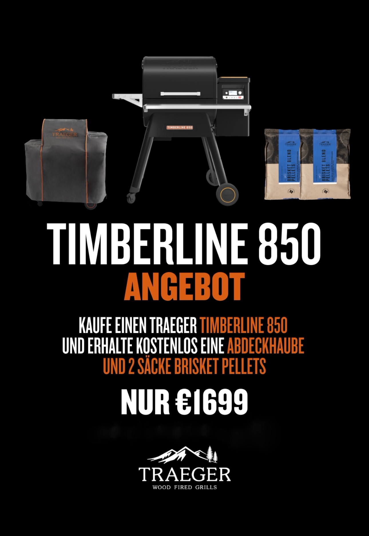 Traeger Timberline 850 inkl. Abdeckhaube  und zwei Säcke Brisket Pellets