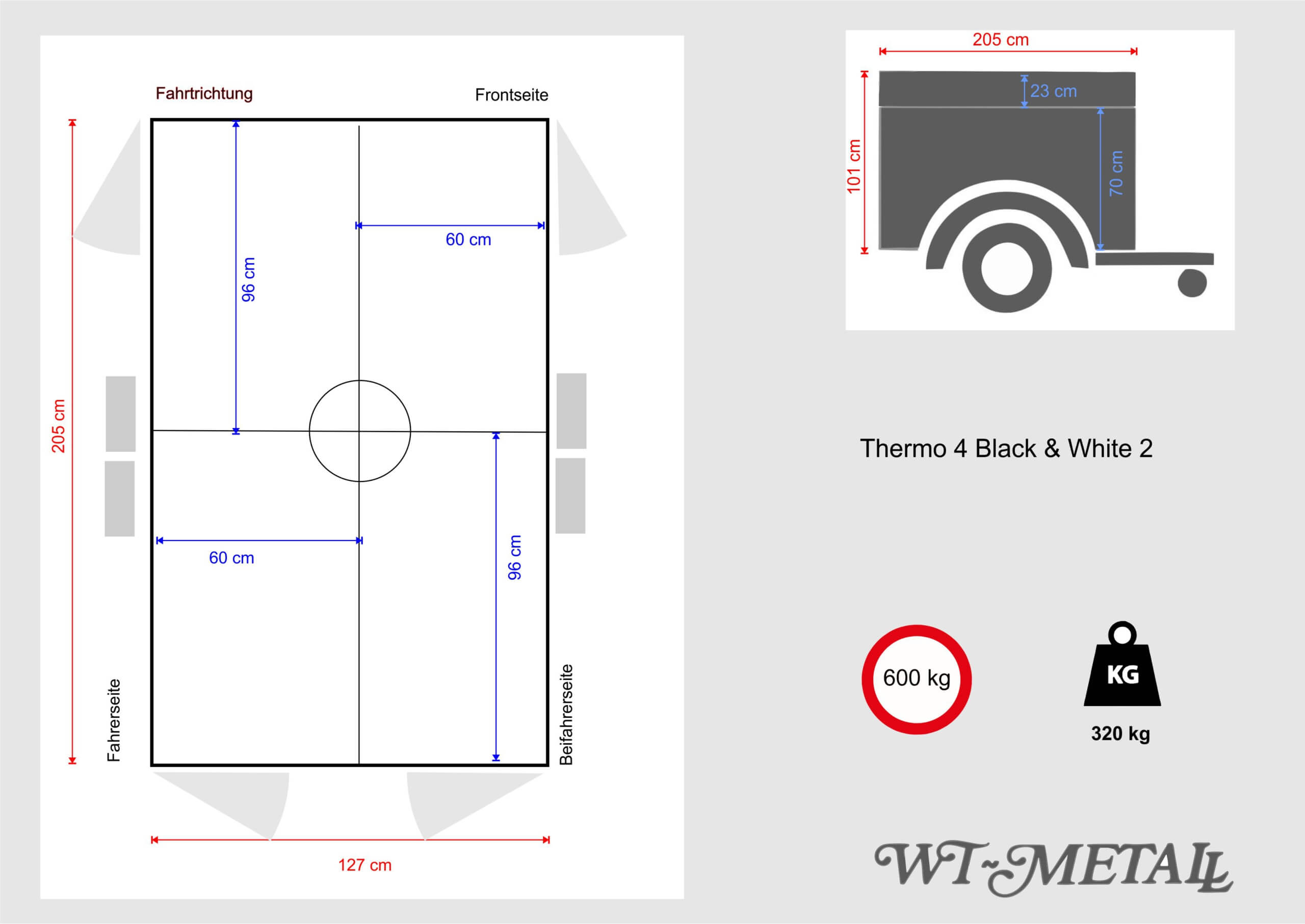 WT-Metall Tandem Hundeanhänger Thermo 4 Black & White mit Staudach-2