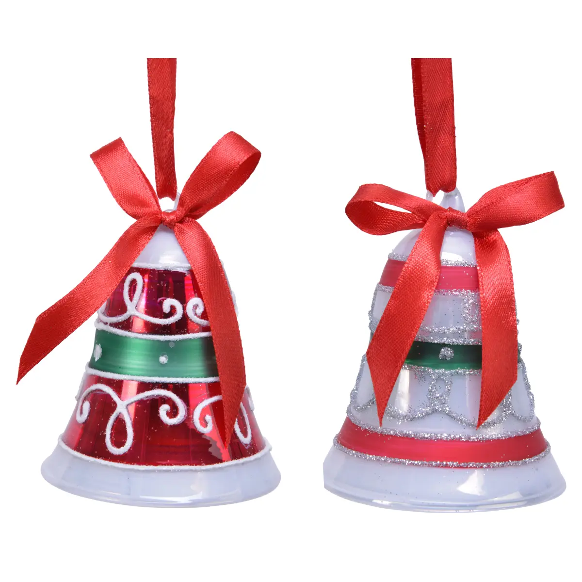 Kaemingk Weihnachtsdeko Glocken rot weiß mit Muster und Schleife