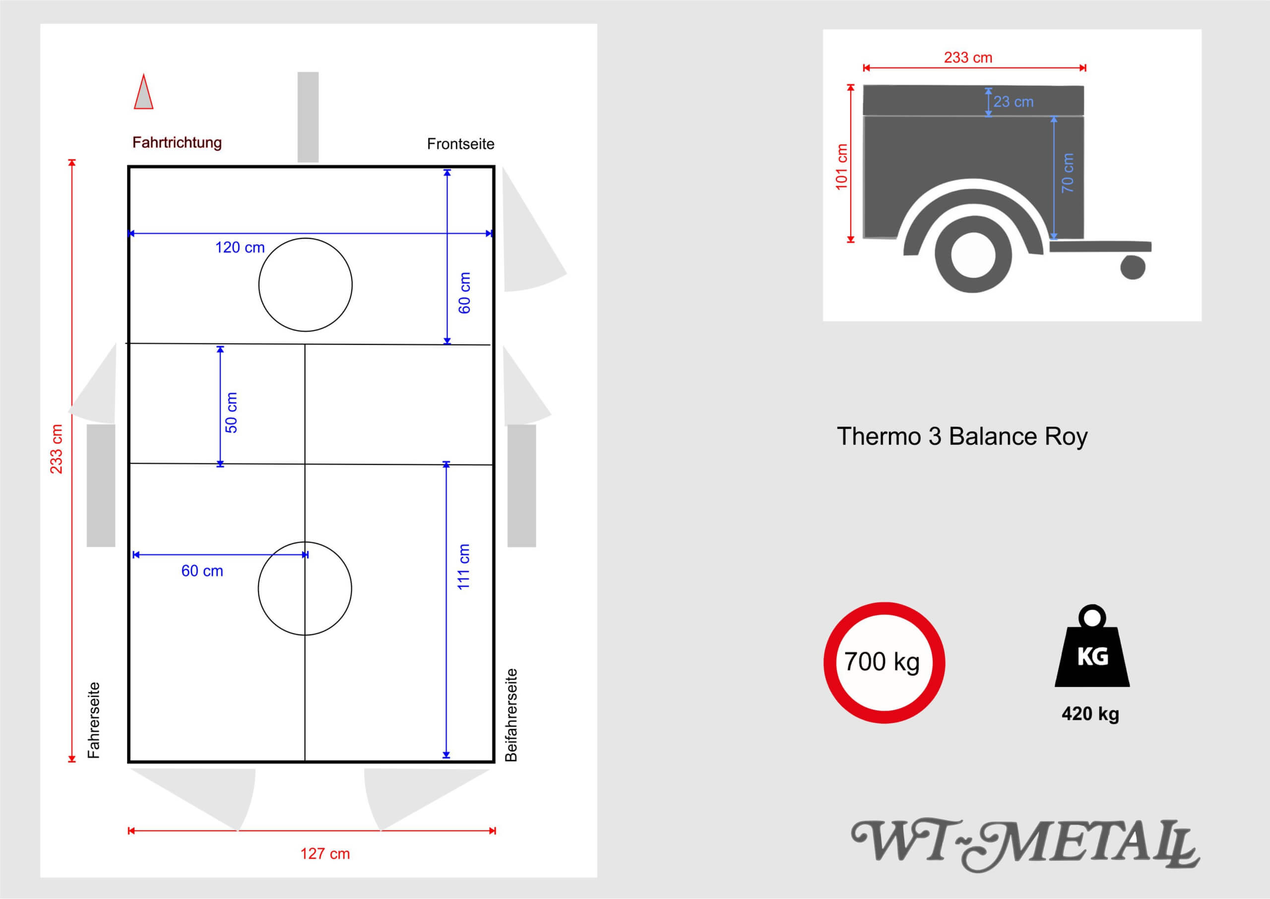 WT-Metall Tandem Hundeanhänger Thermo 3 Balance Royal mit Staudach-2