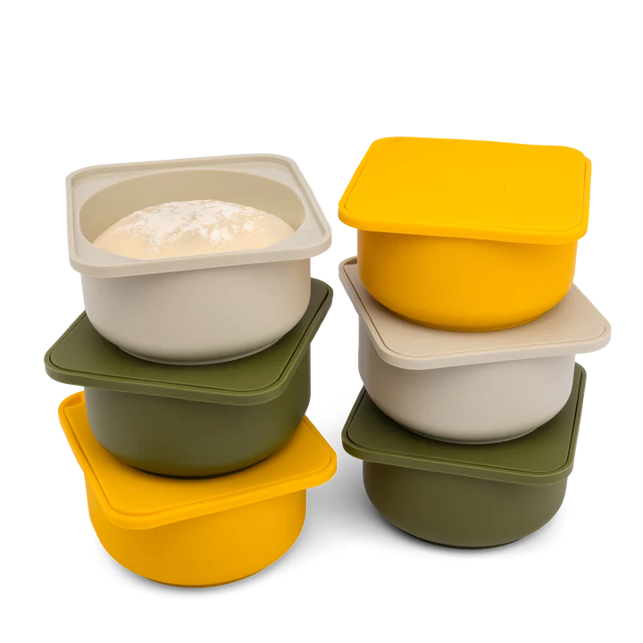 Babadoh Silikon Pizzateig- und Zutatenbehälter  6er-Set (Multi-Yellow) Dough | Olive | Yellow