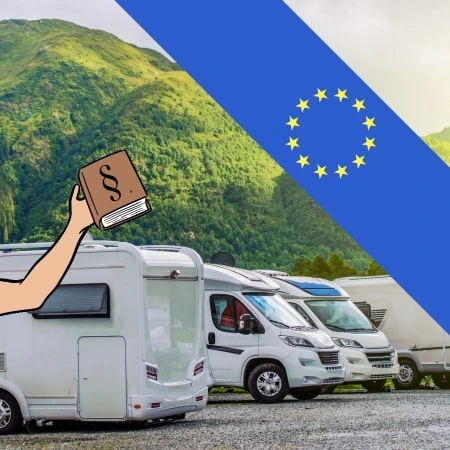 EU Flagge, Gesetzbuch, Wohnmobile, Landschaft