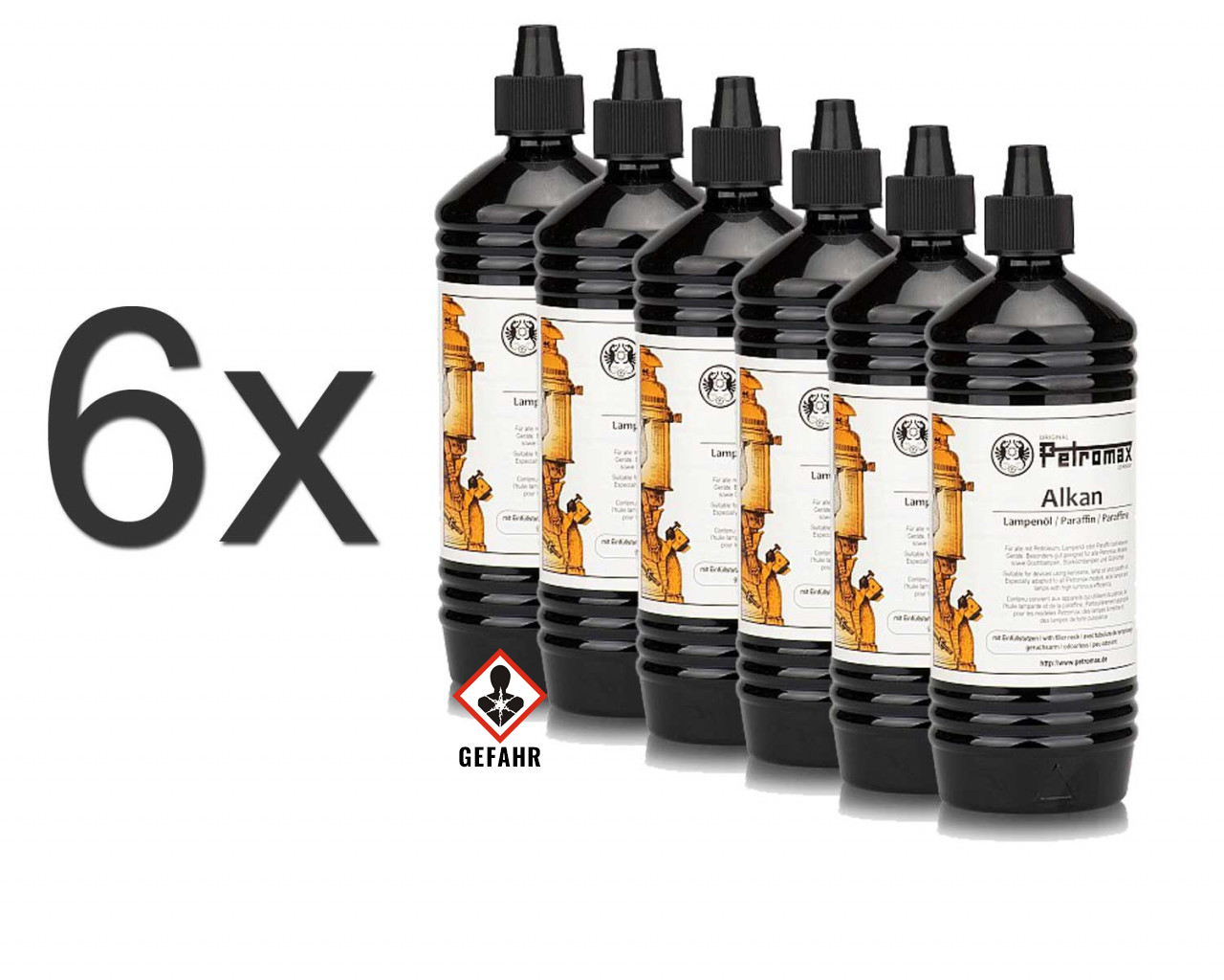 6 x Petroleum | Paraffinöl 1 Liter Flasche Alkan  - Petromax    