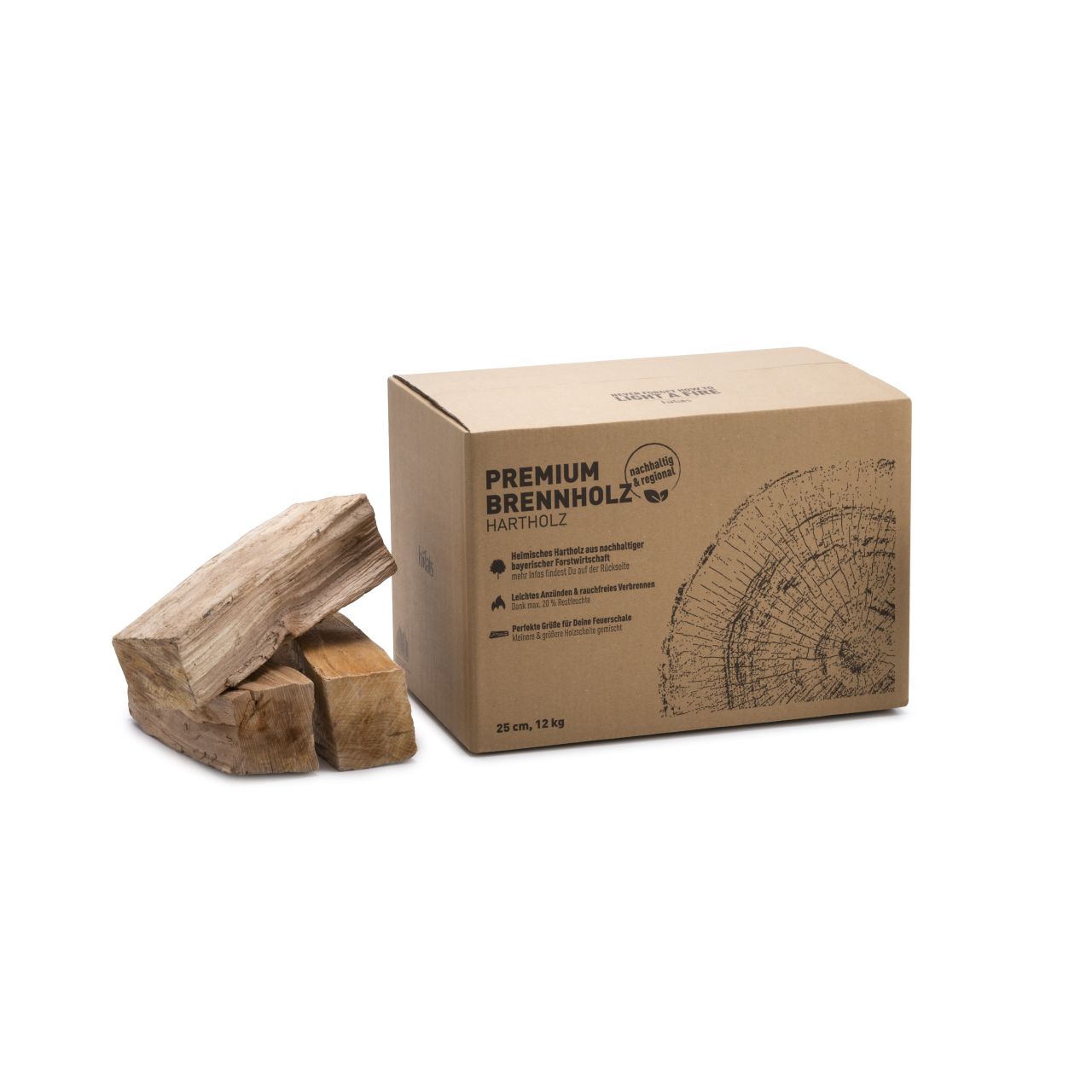 Premium Brennholz ca. 25 cm Scheite ca. 12 kg im Karton - 27 dm³ - Höfats