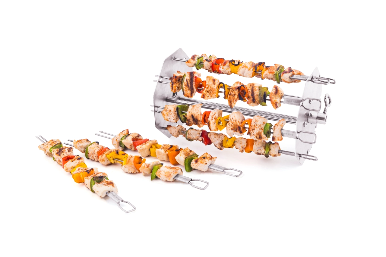 Drehspieß Rotisserie Spieße-Set bestückt mit Fleisch