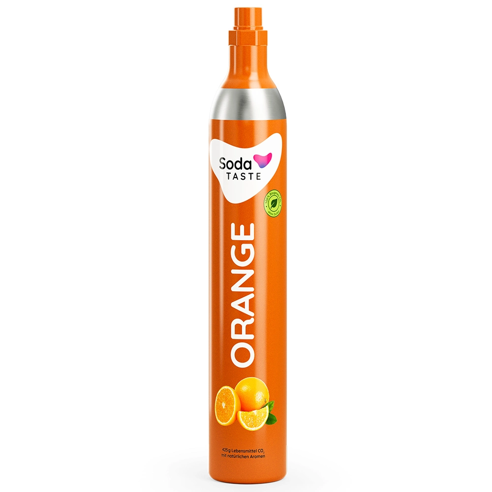 Ein orangener Co2 Aromazylinder mit dem Geschmack Orange 425g