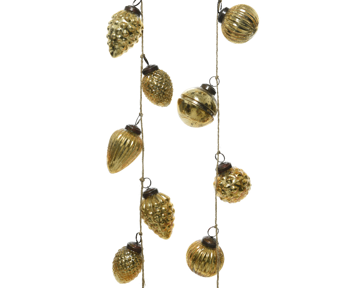 Girlande Glas Zapfen Kugeln Gold 2 Sort. 