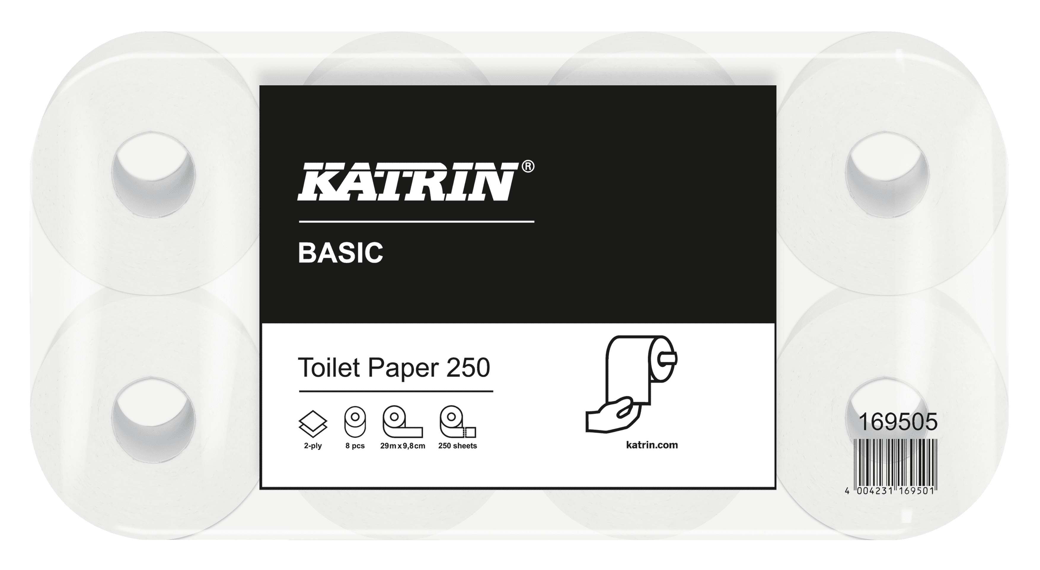 KATRIN Basic Toilettenpapier 8 Rollen à 250 Blatt,   2-lagig