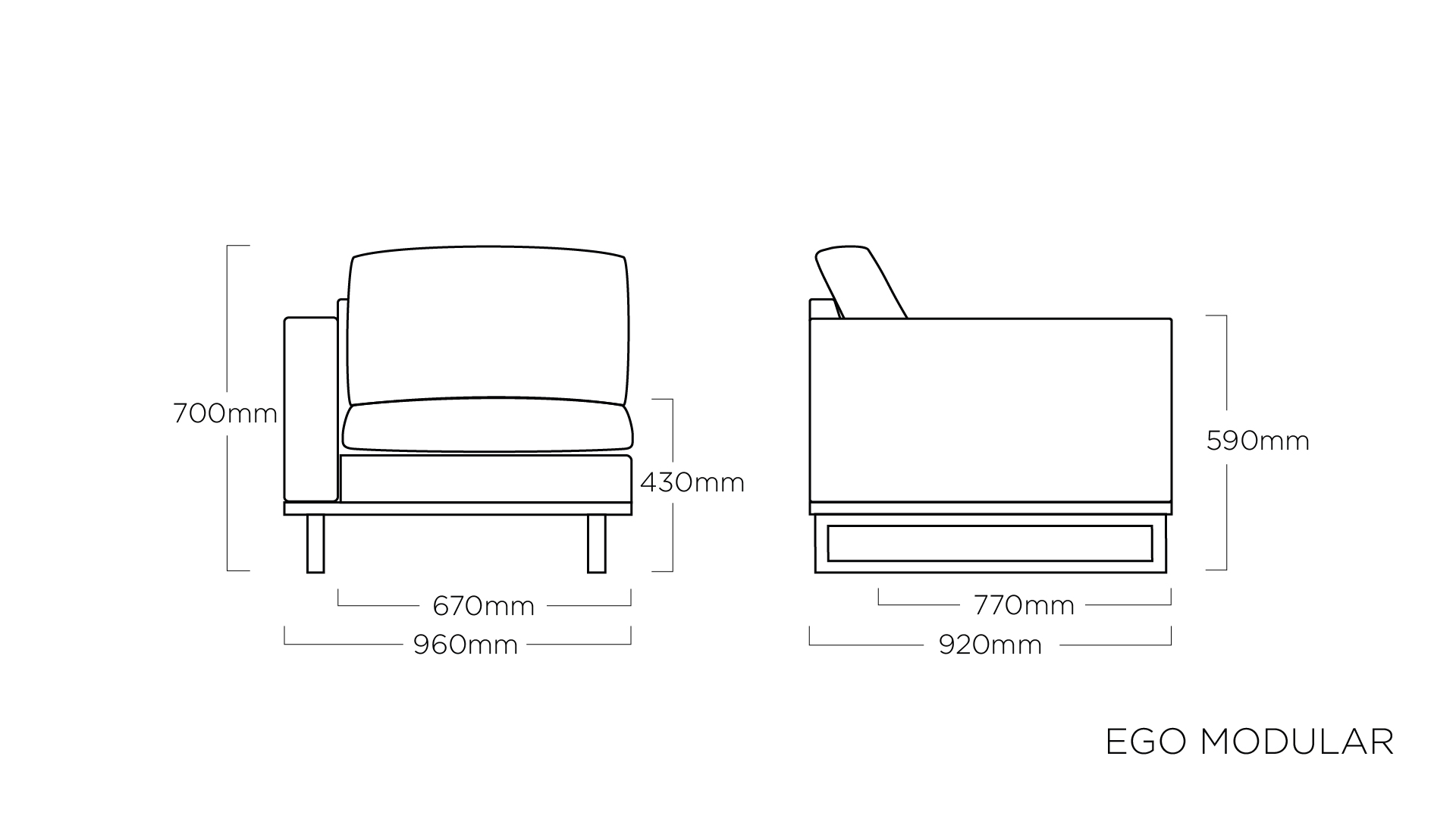 Kettler Ego Modular Lounge Endteil links Abbildung Maße