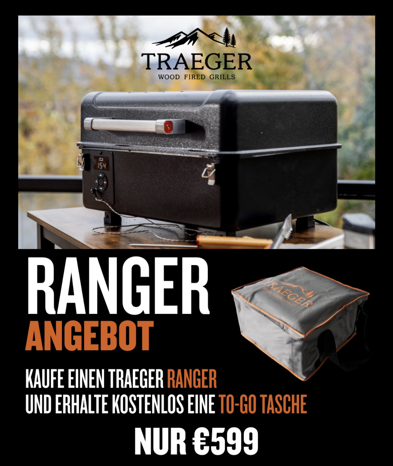 Traeger Ranger tragbarer Pellet-Grill | Smoker  inkl. To-Go-Tragetasche