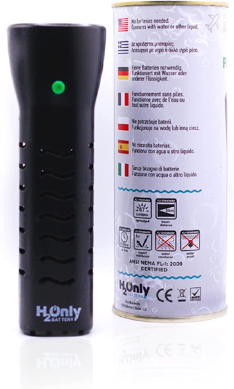 H2O Notfall & Survival Taschenlampe schwarz ohne Batterien und Akkus