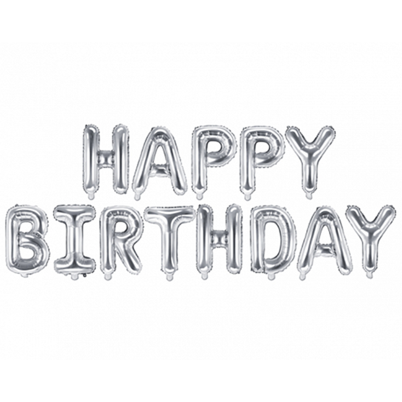Folienballon: Happy Birthday Schriftzug Silber, 340 x 35 cm - nur mit Luft zu befüllen
