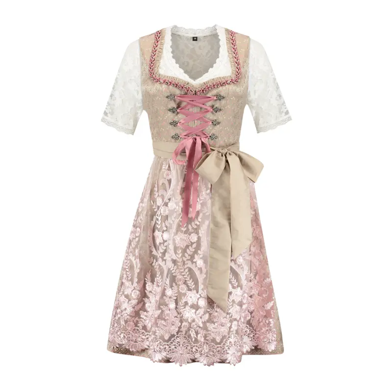 Dirndl 2- teilig, Champagner/Rosa, Spitzenschürze