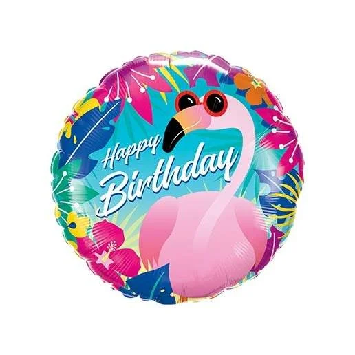 Folienballon: Birthday Tropical Flamingo Gr.: 45 cm 