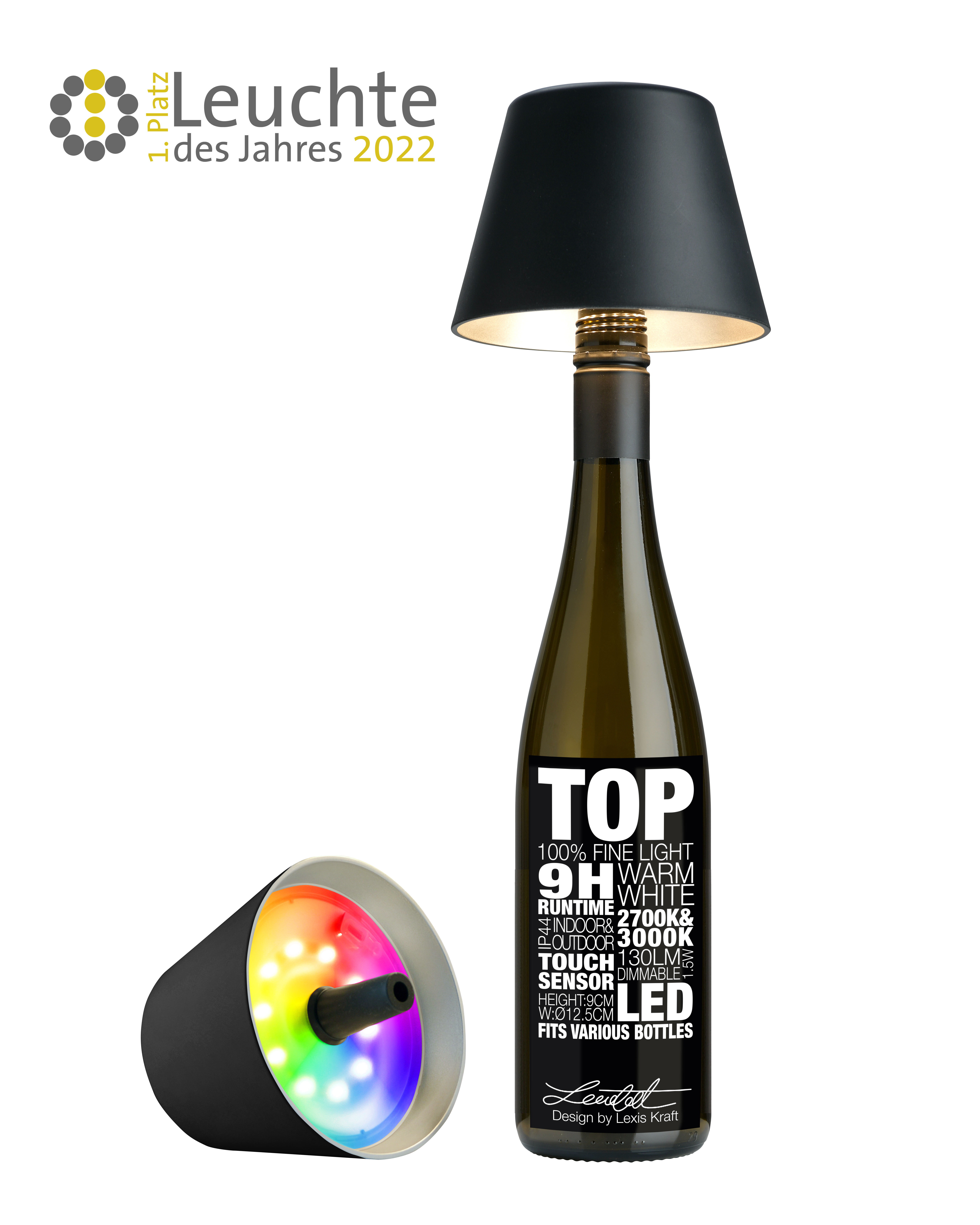 Sompex Leuchte "TOP 2.0" Akku LED  Flaschenaufsatz Schwarz