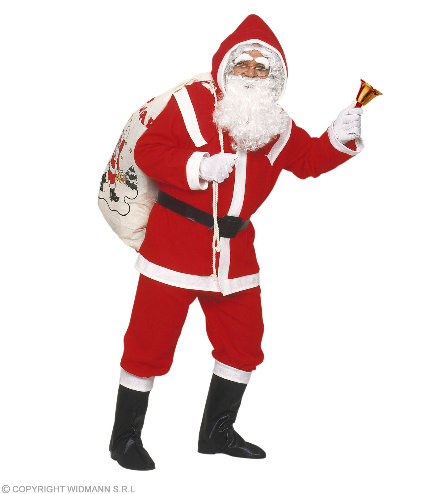 Luxus Weihnachtsmann   Perücke, Sack, Hose, Gürtel, Kapuze und Stiefel 
