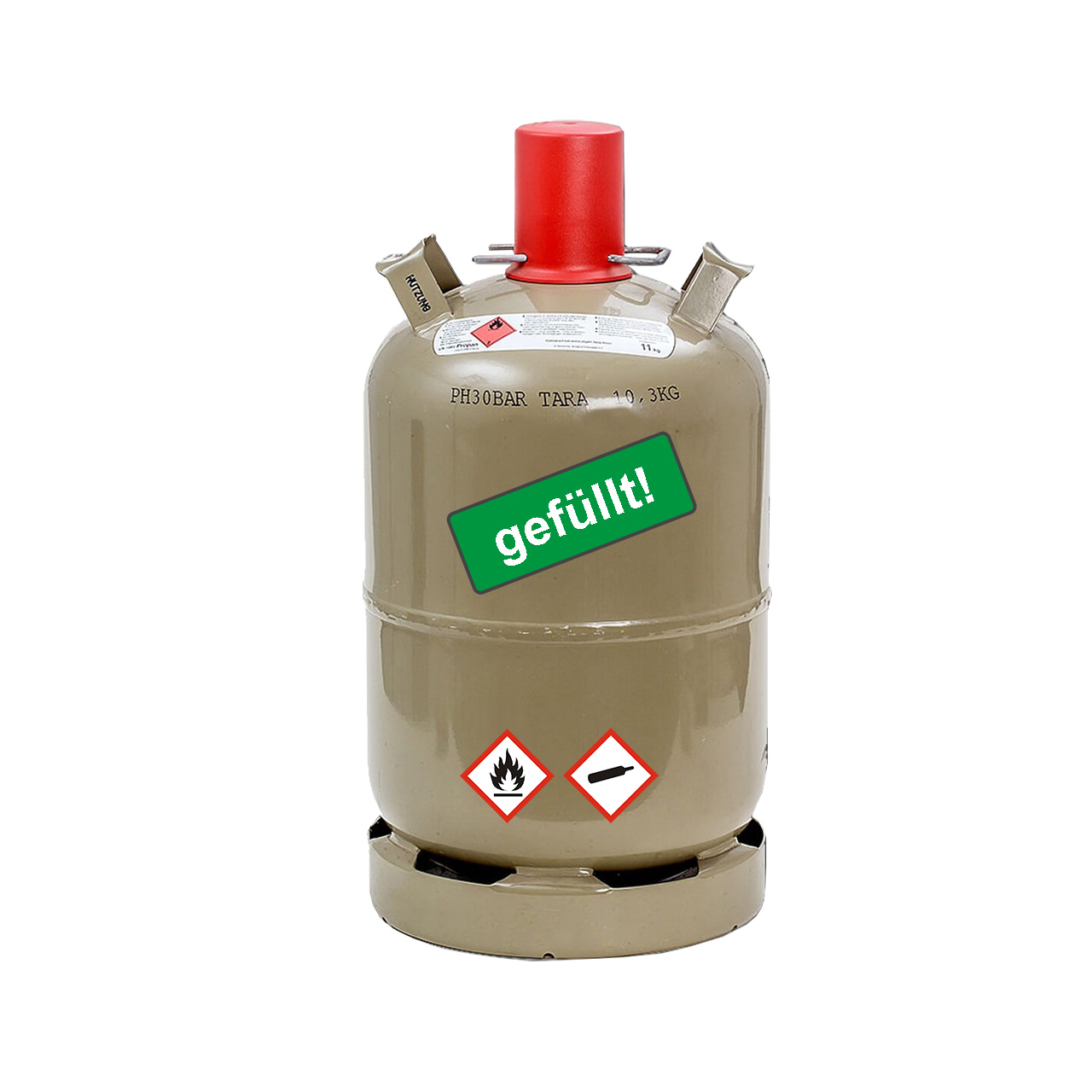 11 kg Propan-Gasflasche grau gefüllt für Gasgrill, Gaskocher, Gas-Heizofen uvm. 