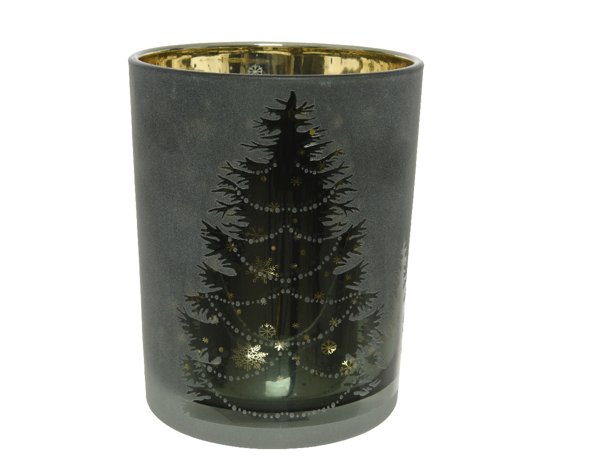 Teelichthalter Glas Baum dunkel Ø10 H12,5cm 