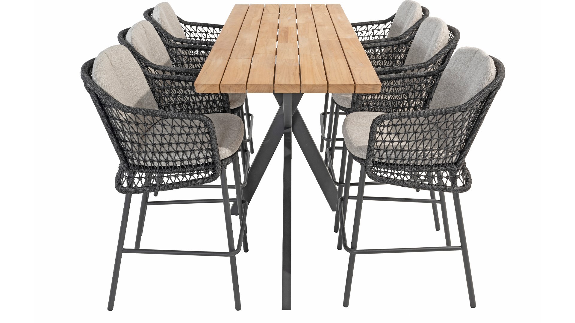 4Seasons Prado Bartisch Esstisch Teak Stahl RVS anthrazit 200x70x105 cm mit Stühlen 2