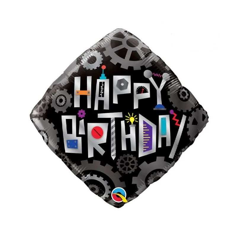 Folienballon: Robot Birthday , Zahnräder Gr.: 45 cm 
