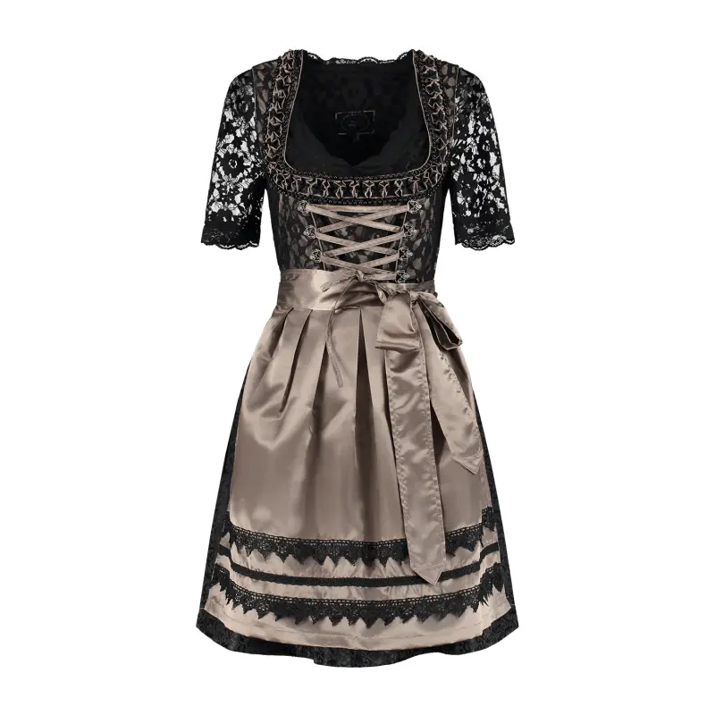 Dirndl: Schwarz/Taupe, 3-teilig, Satinschürze