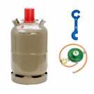 Gasflasche, Regler, Schlauch & Schlüssel