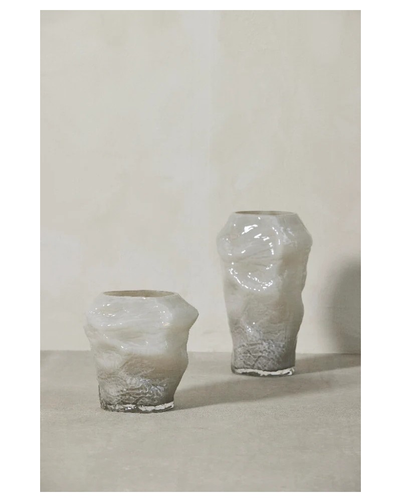 Lene Bjerre Marinella Vase Glas silber weiß 20x18x19,5 und 18x18x30,5