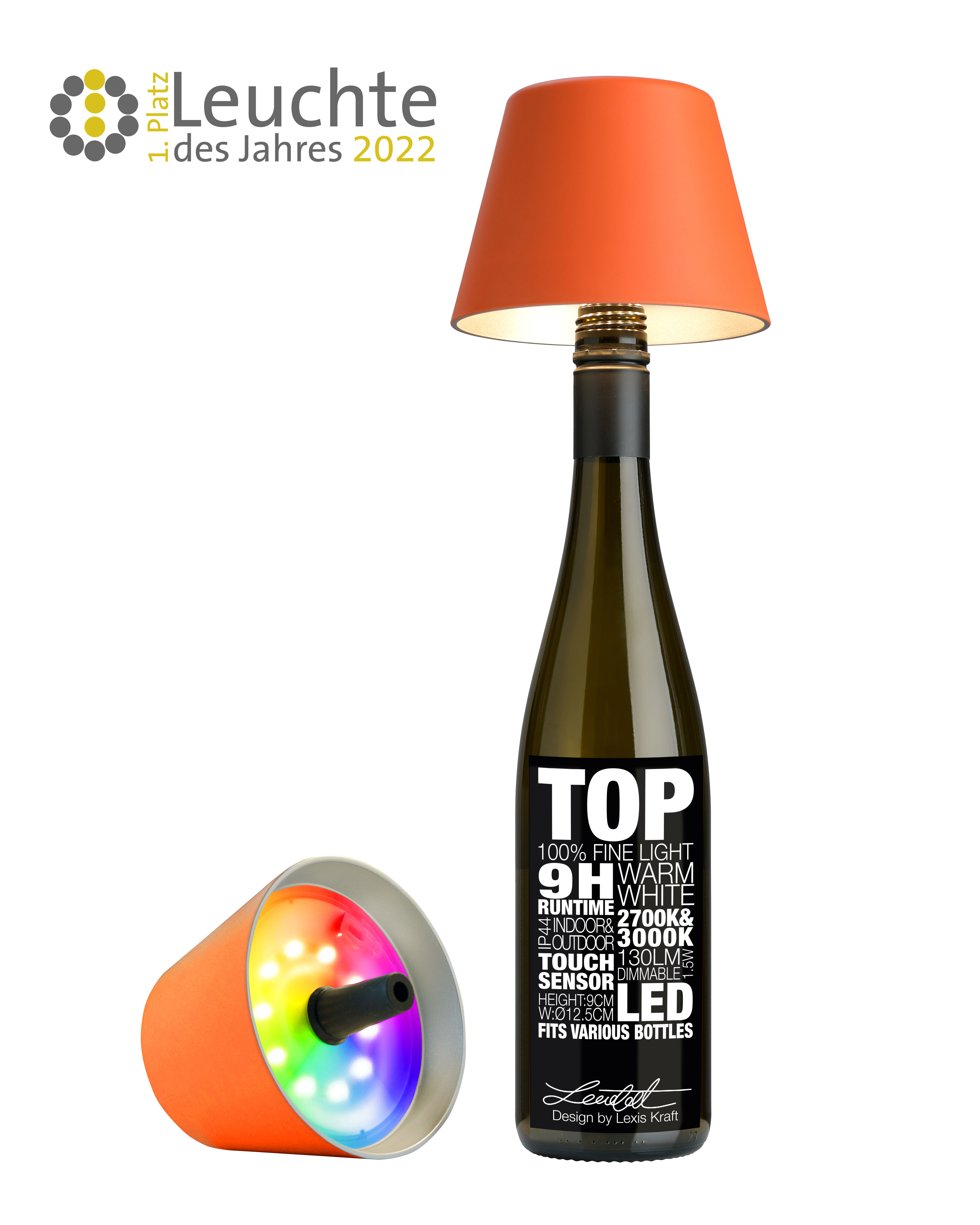 Sompex Leuchte "TOP 2.0" Akku LED  Flaschenaufsatz Orange