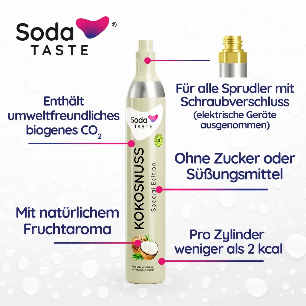 Beiger Co2 Limettenaroma Zylinder, Für alle Sprudler mit Schraubenverschluss, Enhält umweltfreundliches biogenes CO2, mit natürlichem Fruchtaroma, Ohne Zucker