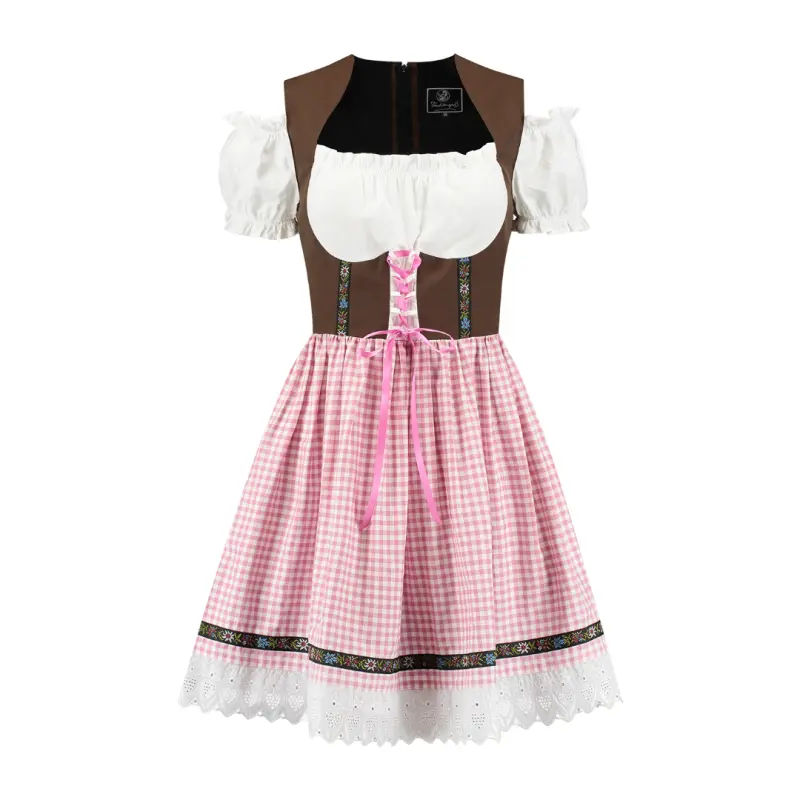 Trachtenspaß Dirndl kurz braun/rosa kariert