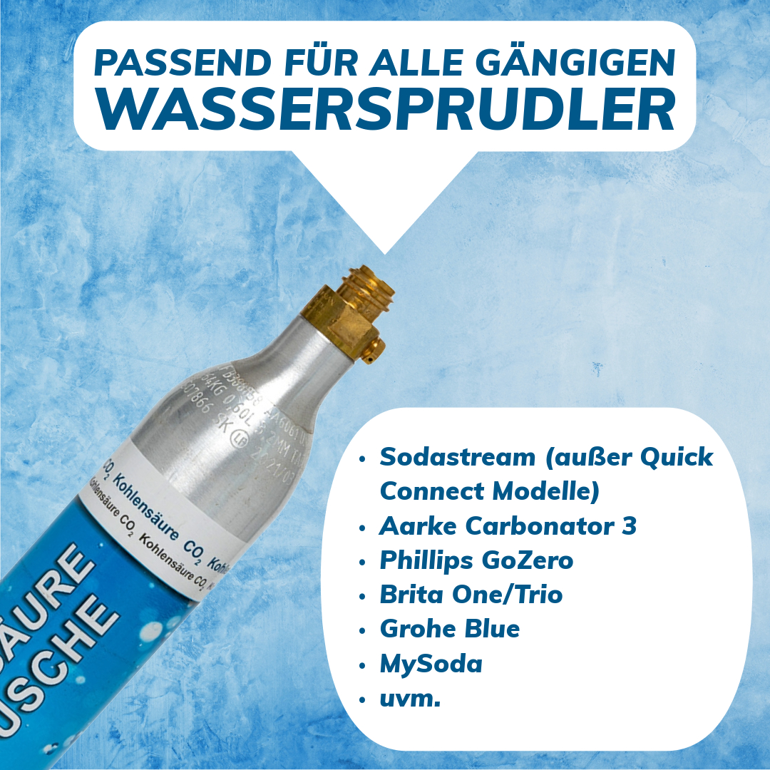 2x CO2-Kartusche 425g Kohlensäure für bis zu 120  Liter Sprudel Wasser | abgefüllt in Deutschland |  Kompatibel mit gängigen Sprudlern | 