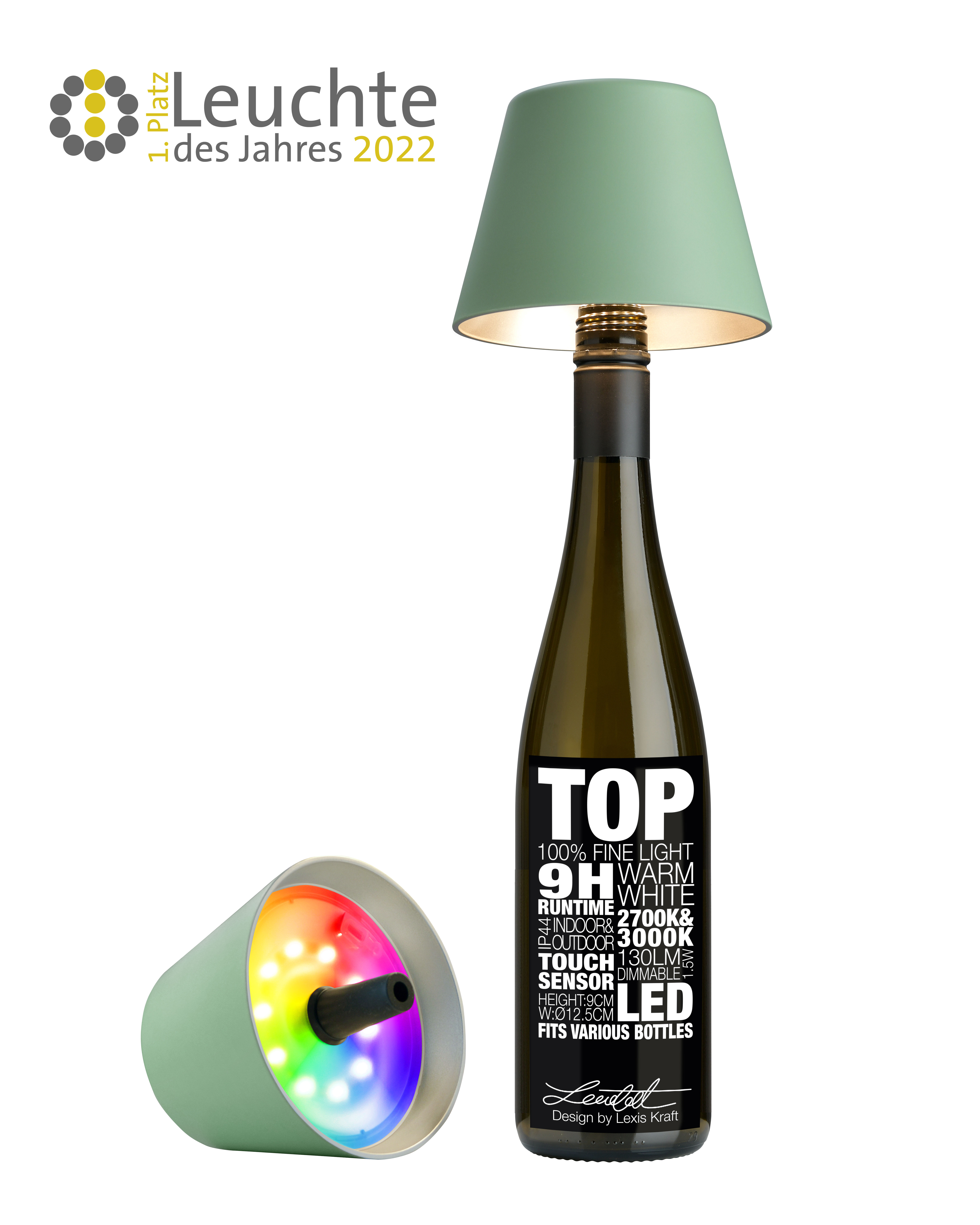 Sompex Leuchte "TOP 2.0" Akku LED  Flaschenaufsatz Olivgrün