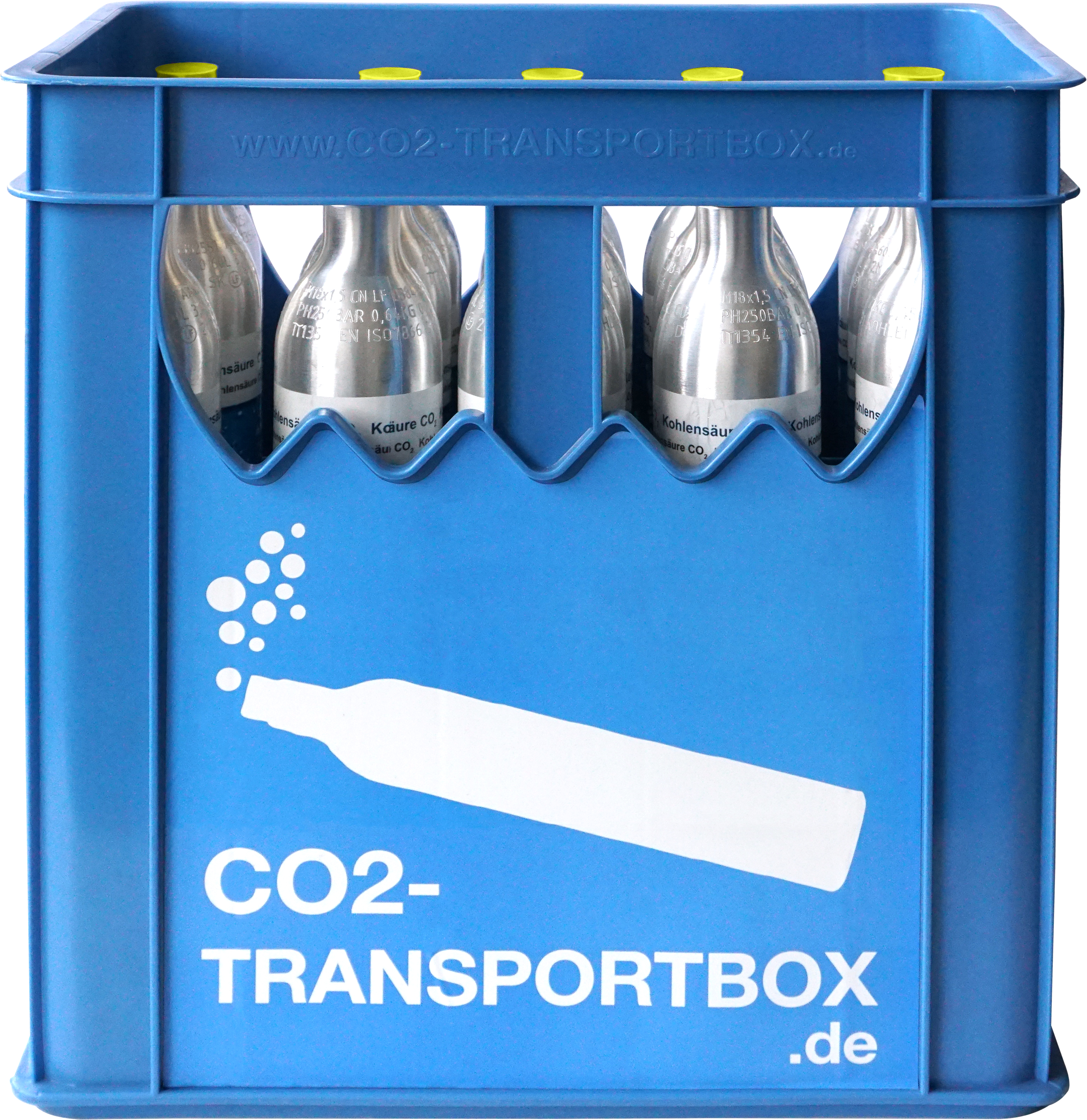 CO2 Transportbox inkl. 15 gefüllter CO2 Zylinder  425 g Kohlensäure für ca. 60l Sprudel-Wasser