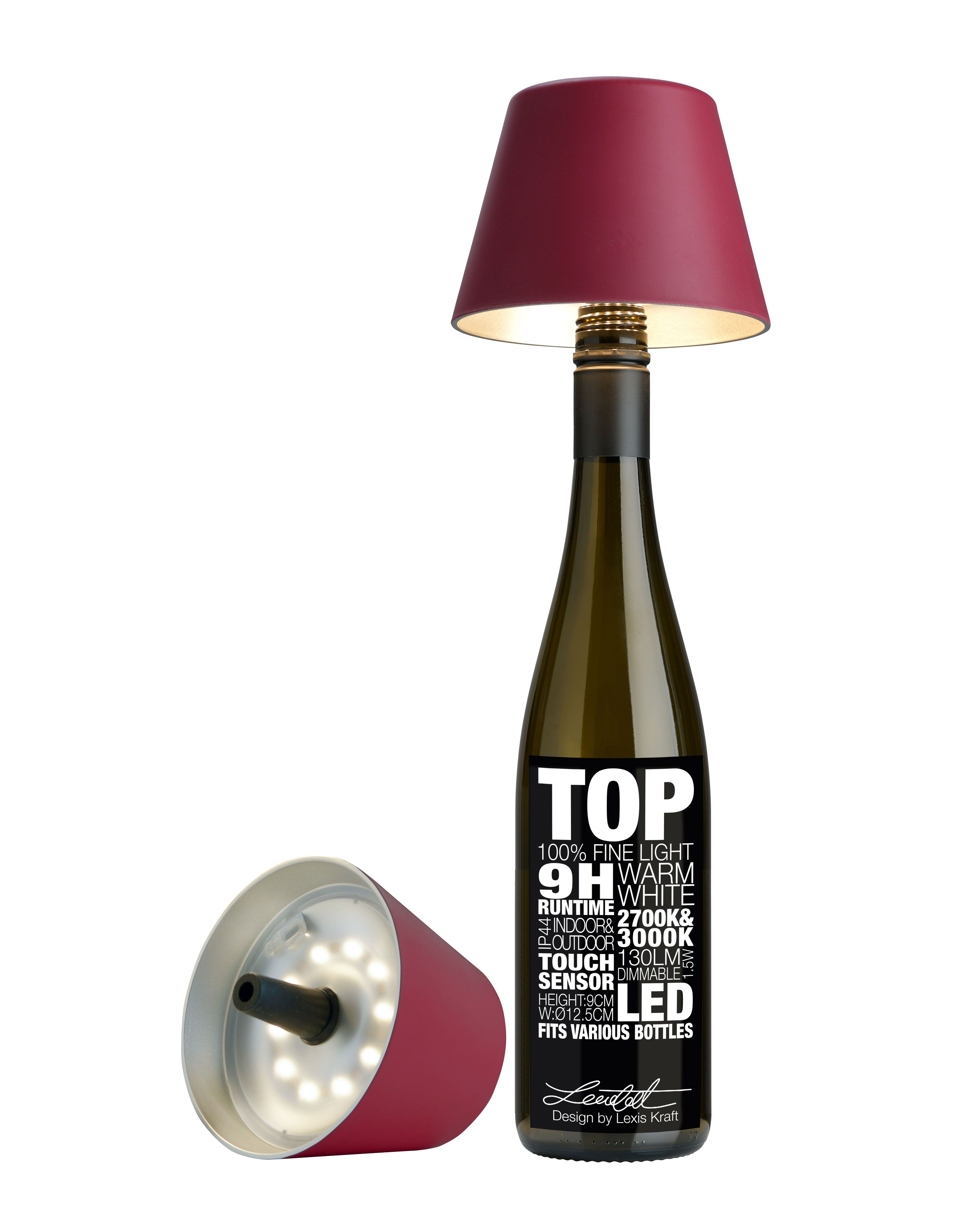 Sompex Dekoleuchte "TOP" LED-Akku Flaschenaufsatz  Bordeaux