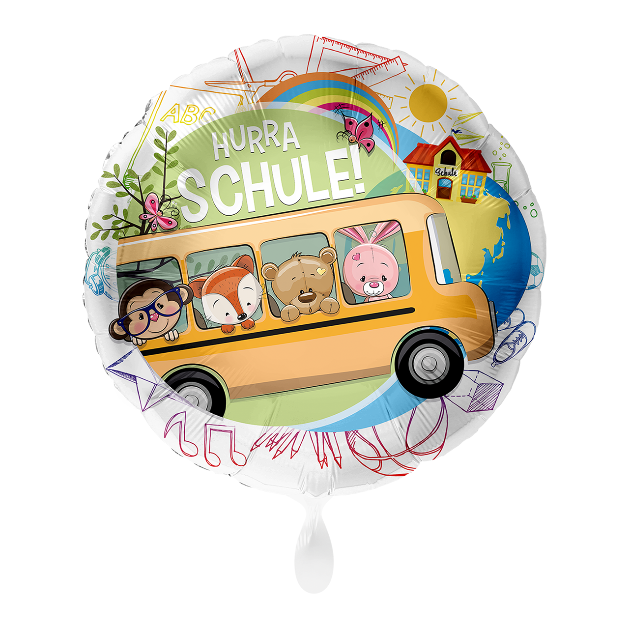 Schulbus Folienballon mit Tieren 