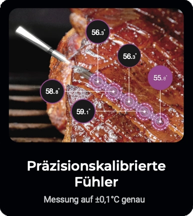 Präzisonskalibrierte Fühler mit Messungen auf +- 0,1°C genau